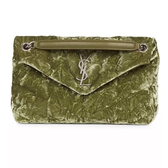 NWT Saint Laurent Lou Lou Puffer Small Chain Bag avacado Velvet & Leather - Picture 1 of 5